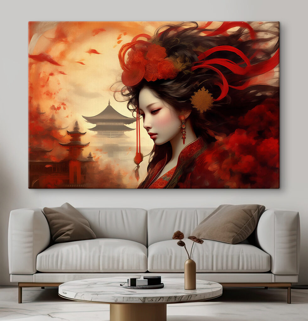 A woman with long hair and red flowers in her hair A woman with long hair and red flowers in her hair