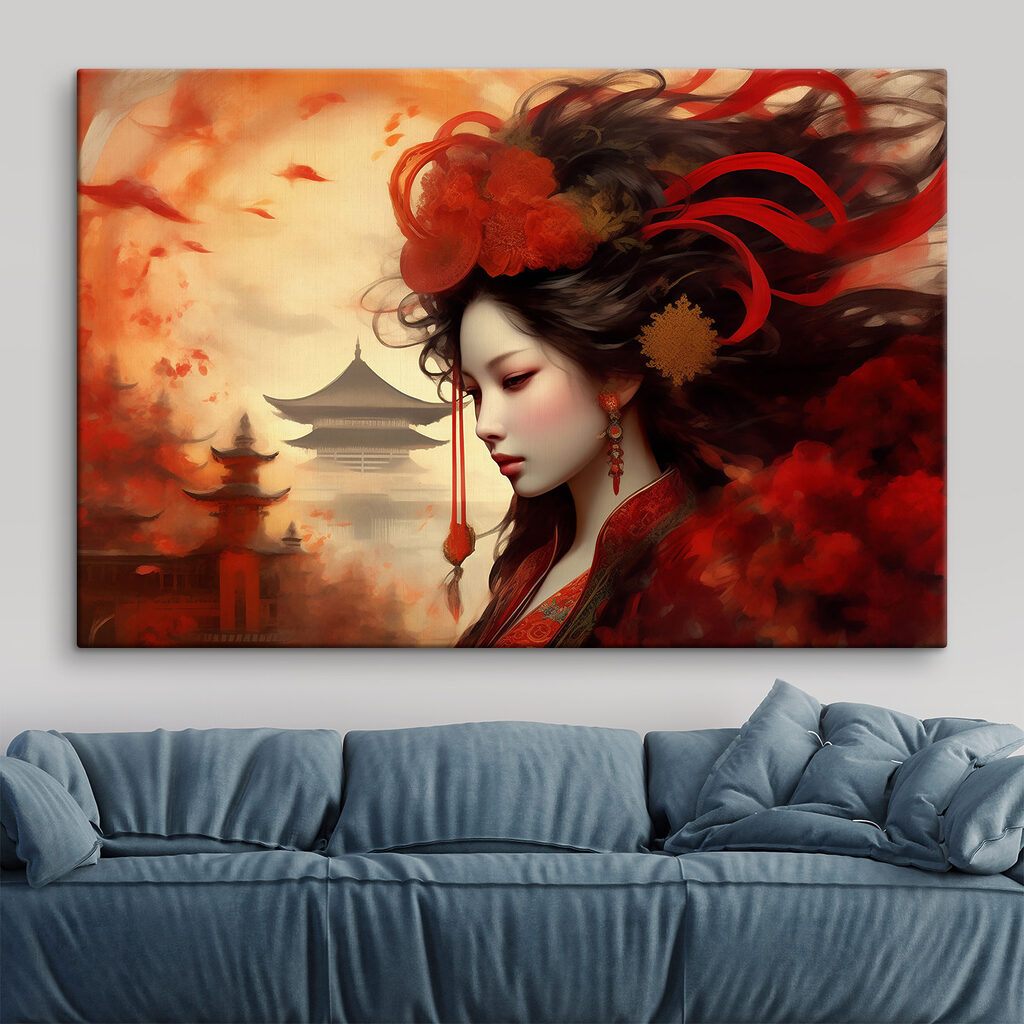 A woman with long hair and red flowers in her hair A woman with long hair and red flowers in her hair