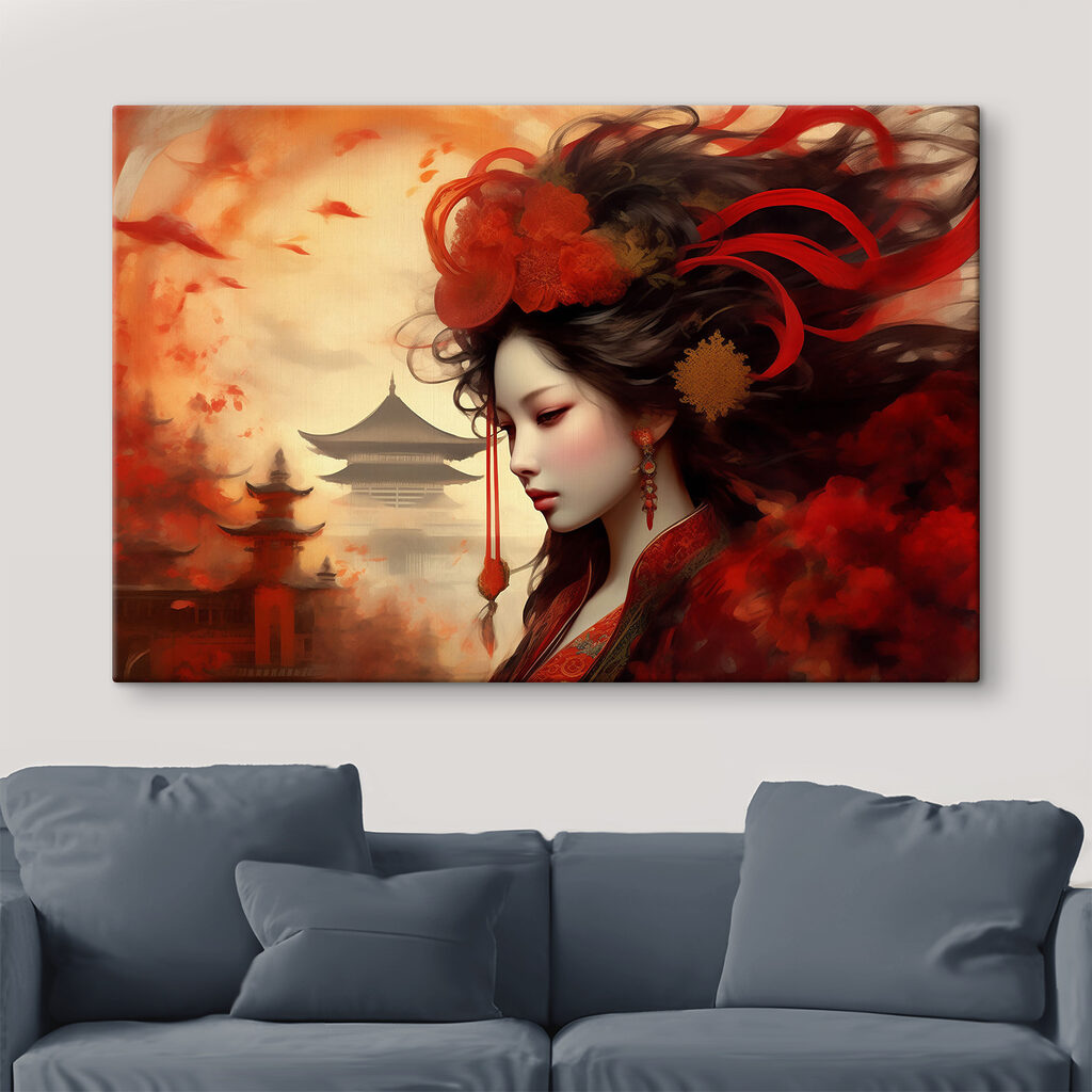 A woman with long hair and red flowers in her hair A woman with long hair and red flowers in her hair