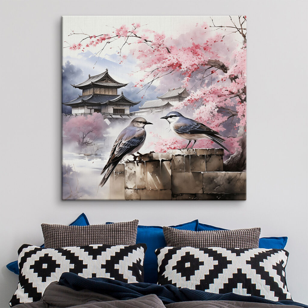 A painting of birds on a wall A painting of birds on a wall