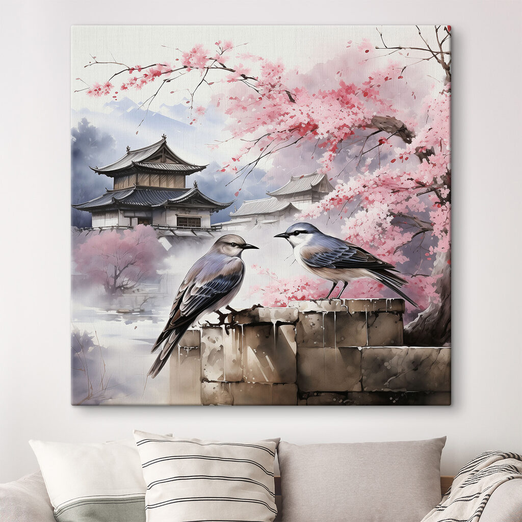 A painting of birds on a wall A painting of birds on a wall
