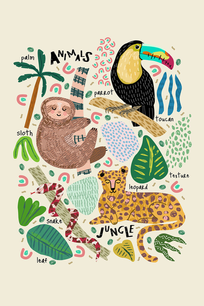 A group of animals and plants