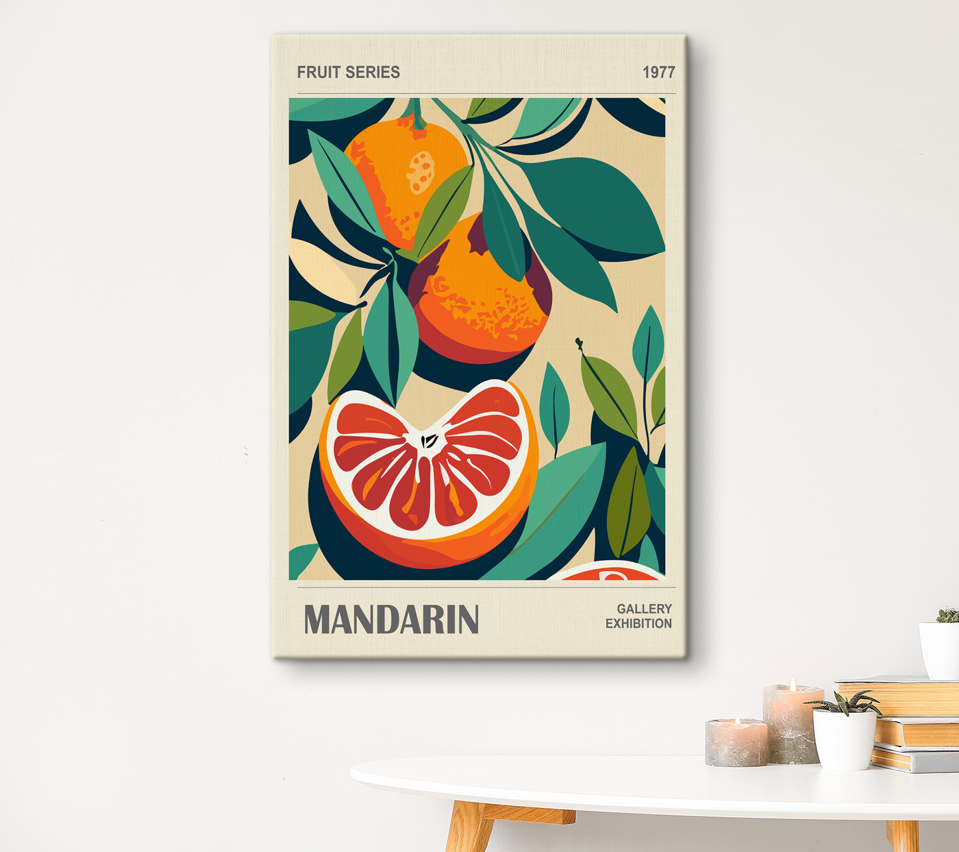 A poster of oranges and leaves A poster of oranges and leaves
