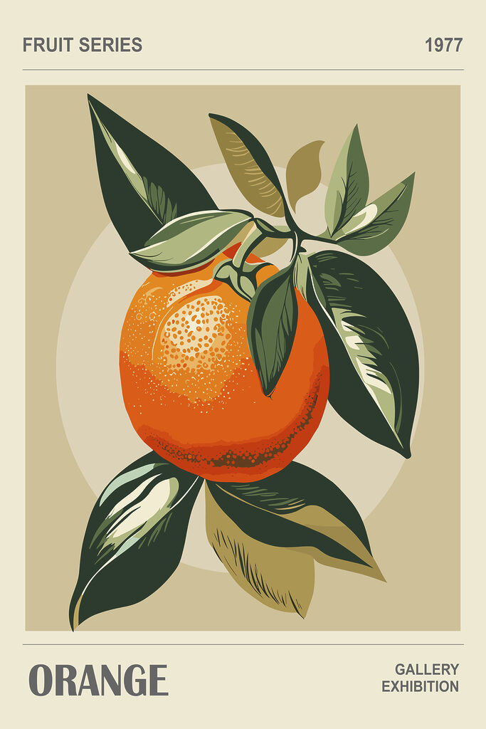 An orange with leaves on a branch