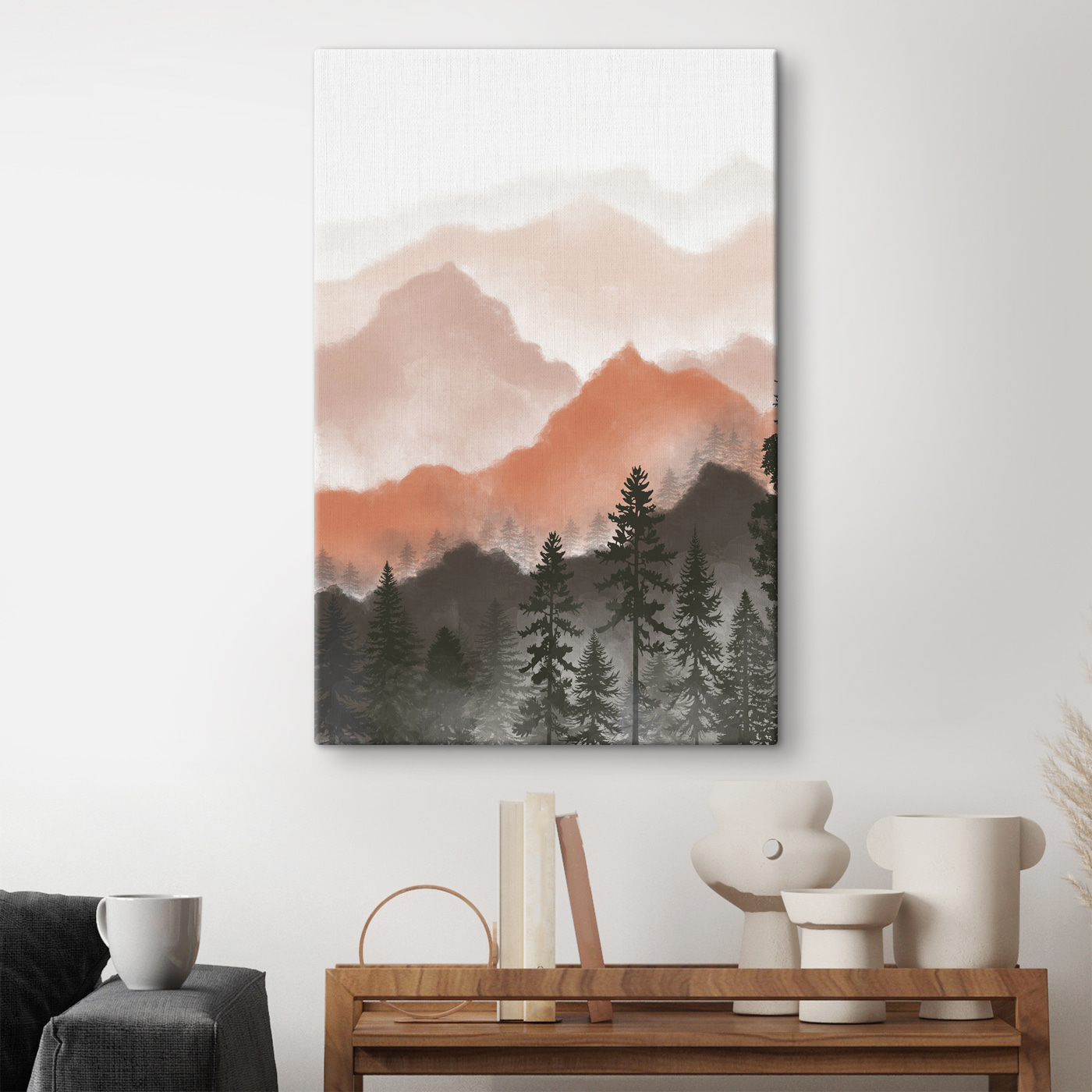 A landscape of mountains and trees A landscape of mountains and trees