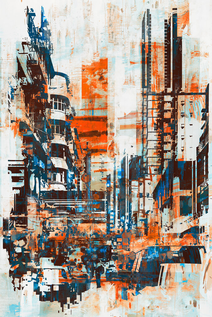 A painting of a city A painting of a city