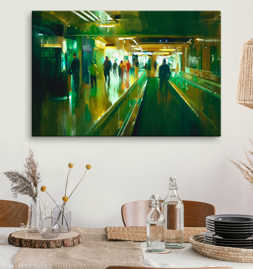 A group of people walking on an escalator A group of people walking on an escalator
