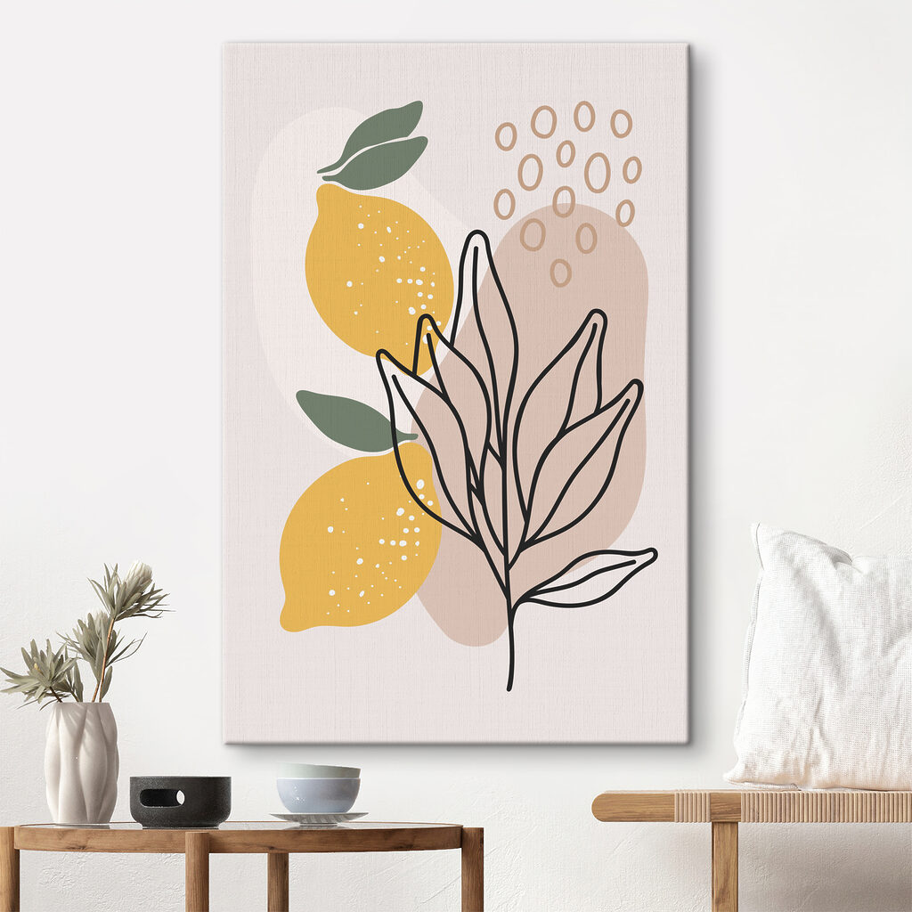 A lemons and leaves drawn on a white background