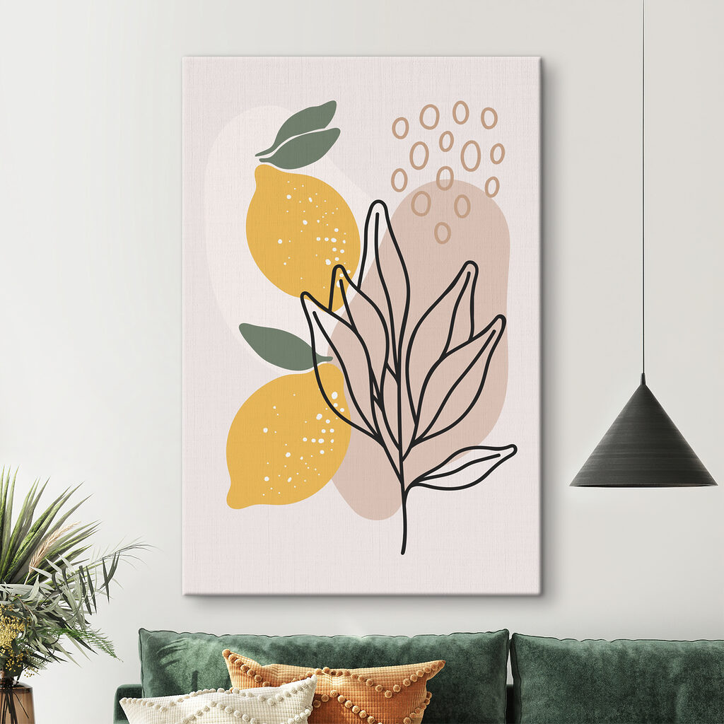 A lemons and leaves drawn on a white background