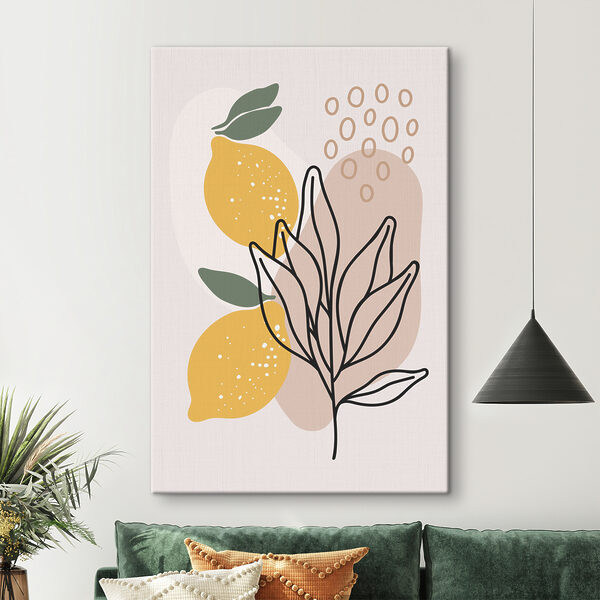 A lemons and leaves drawn on a white background
