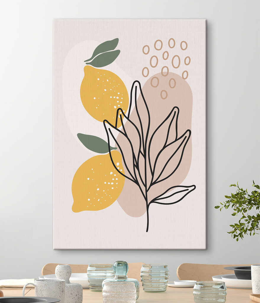 A lemons and leaves drawn on a white background