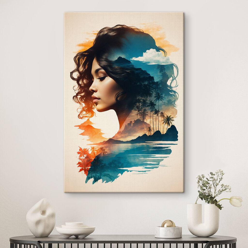 A woman's face and a landscape A woman's face and a landscape