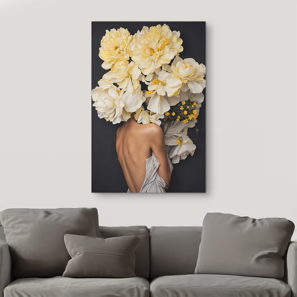 A woman with flowers over her head A woman with flowers over her head