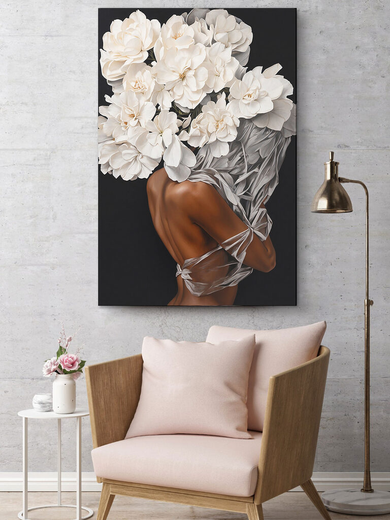 A woman with white flowers on her head A woman with white flowers on her head