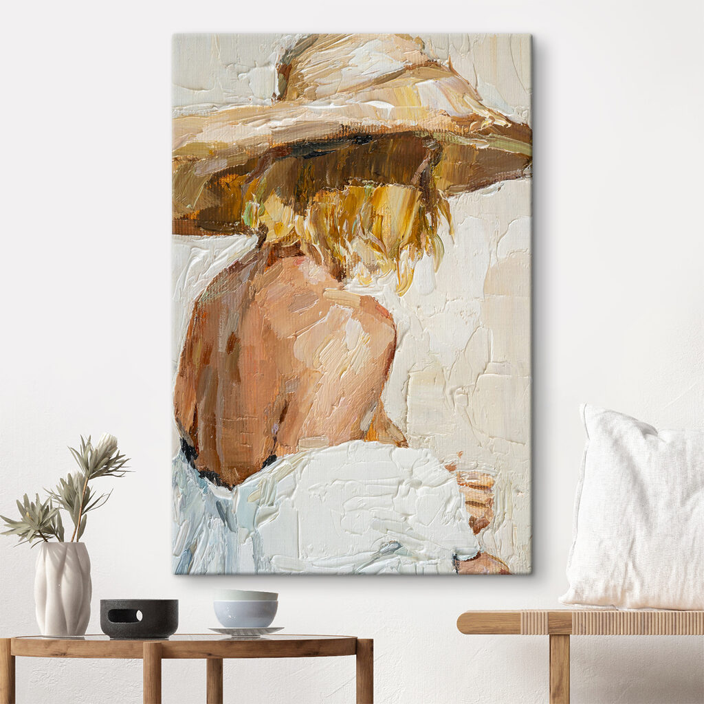 A painting of a woman wearing a hat