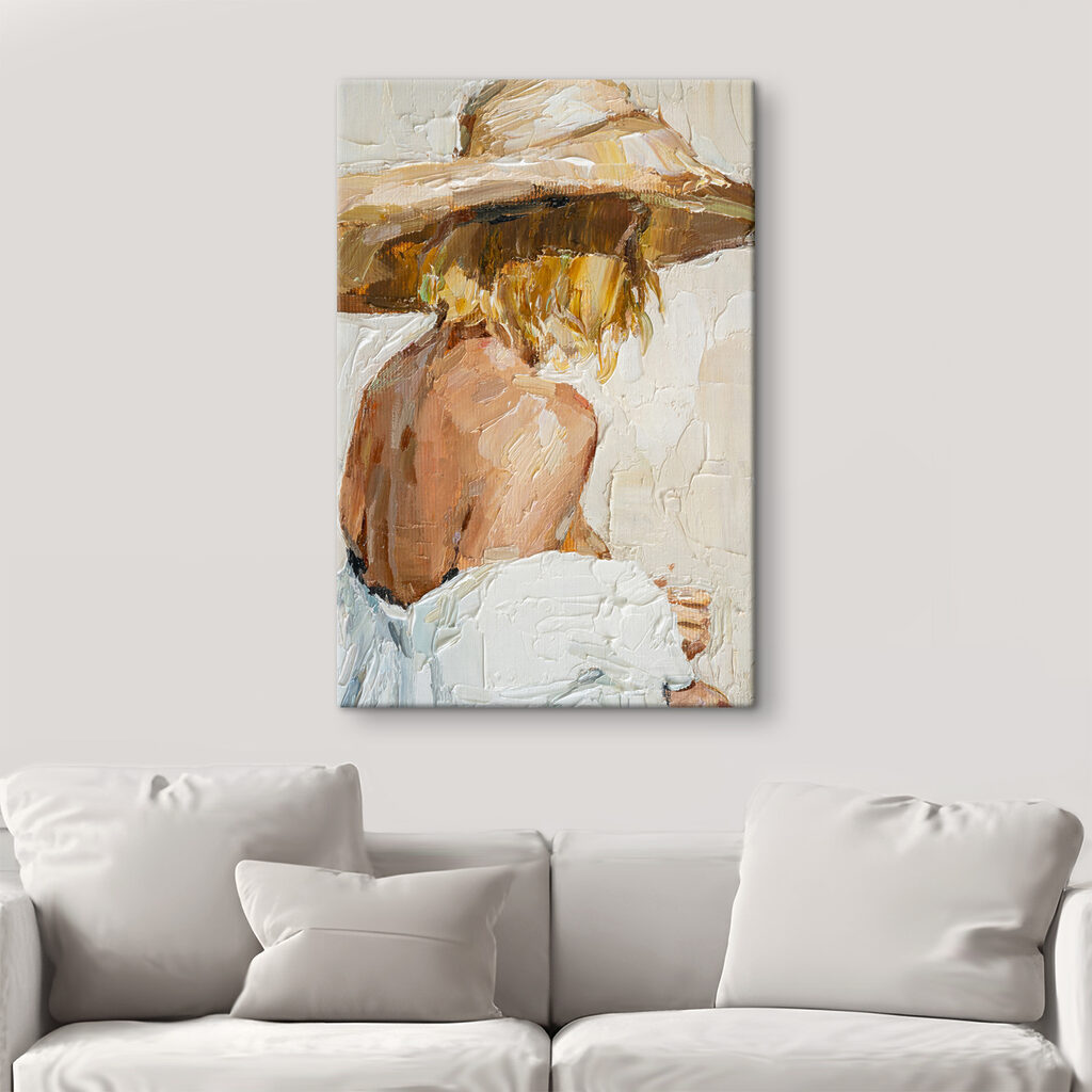 A painting of a woman wearing a hat