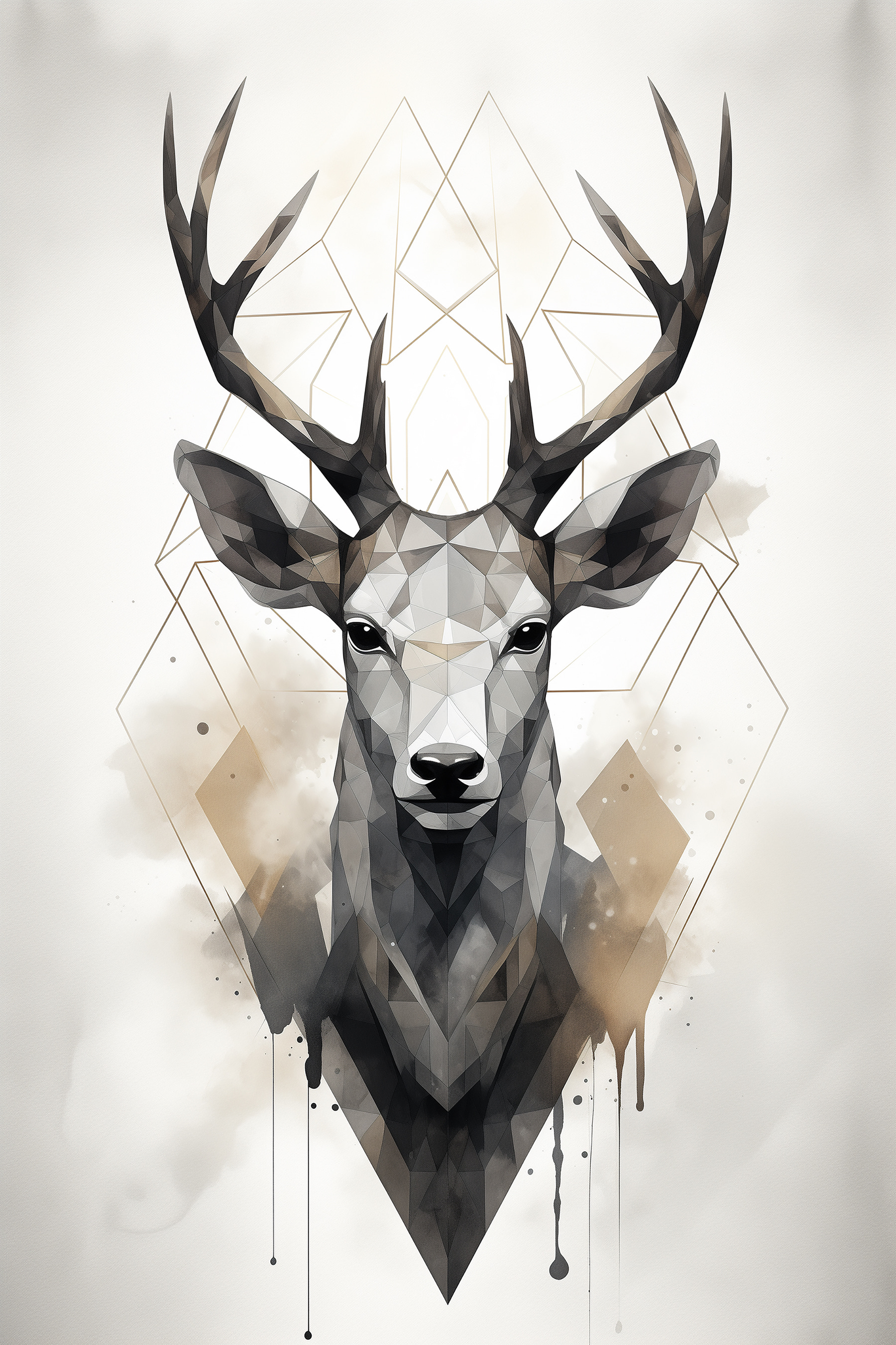 A deer with antlers and a geometric pattern