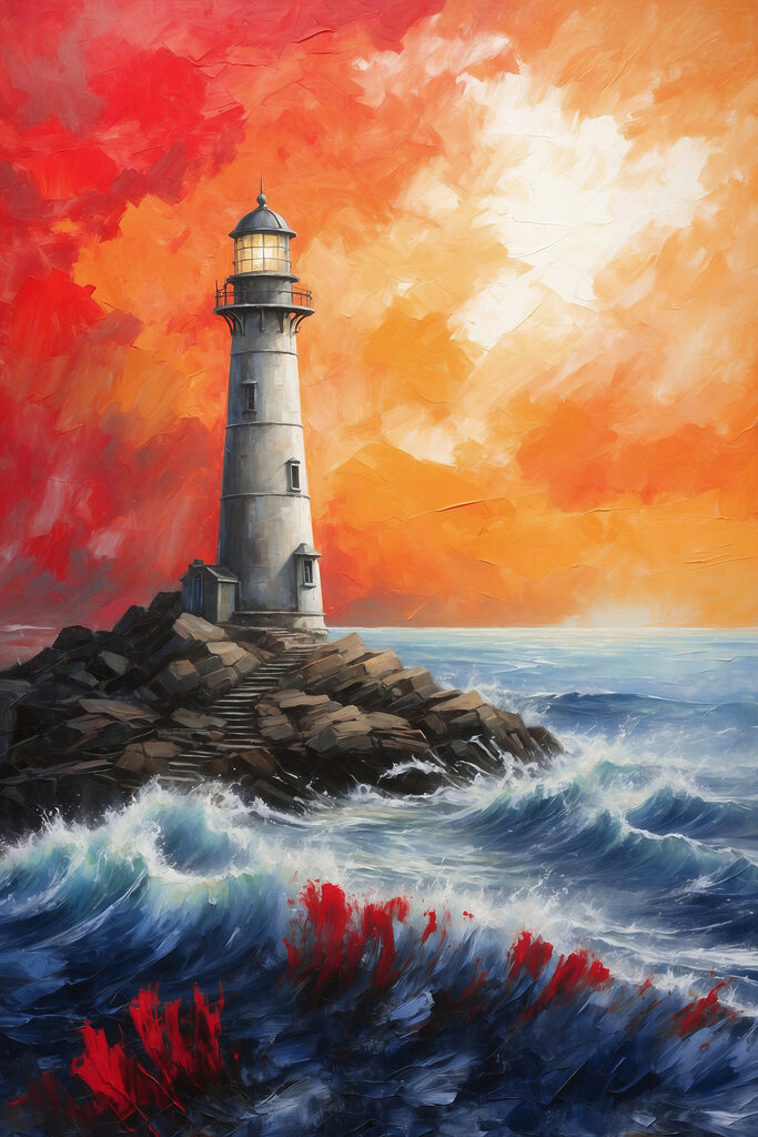 A lighthouse on a rocky island