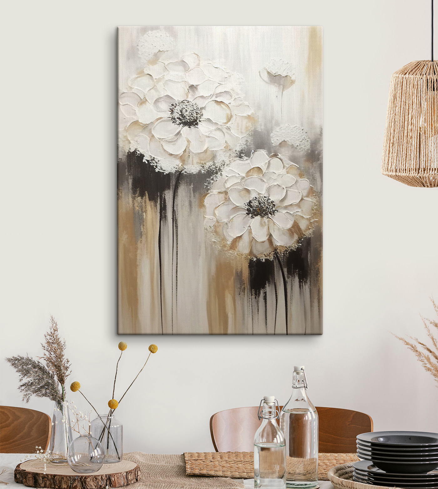 A painting of white flowers A painting of white flowers