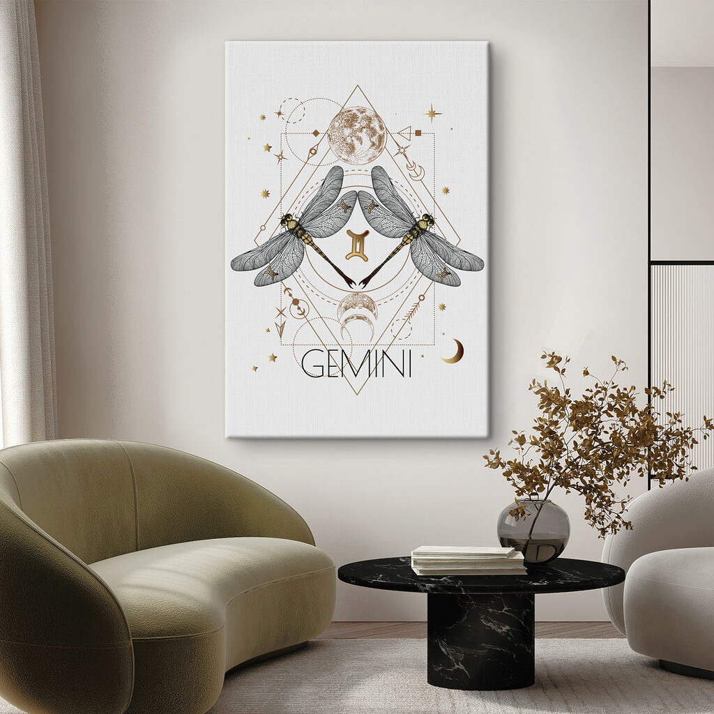 A dragonfly with a moon and stars