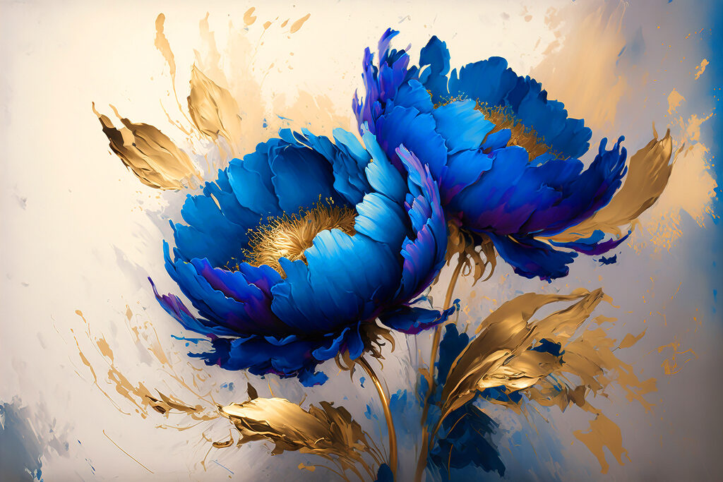 Vibrant Blue Blooms Amid Splashes Vibrant Blue Blooms Amid Splashes