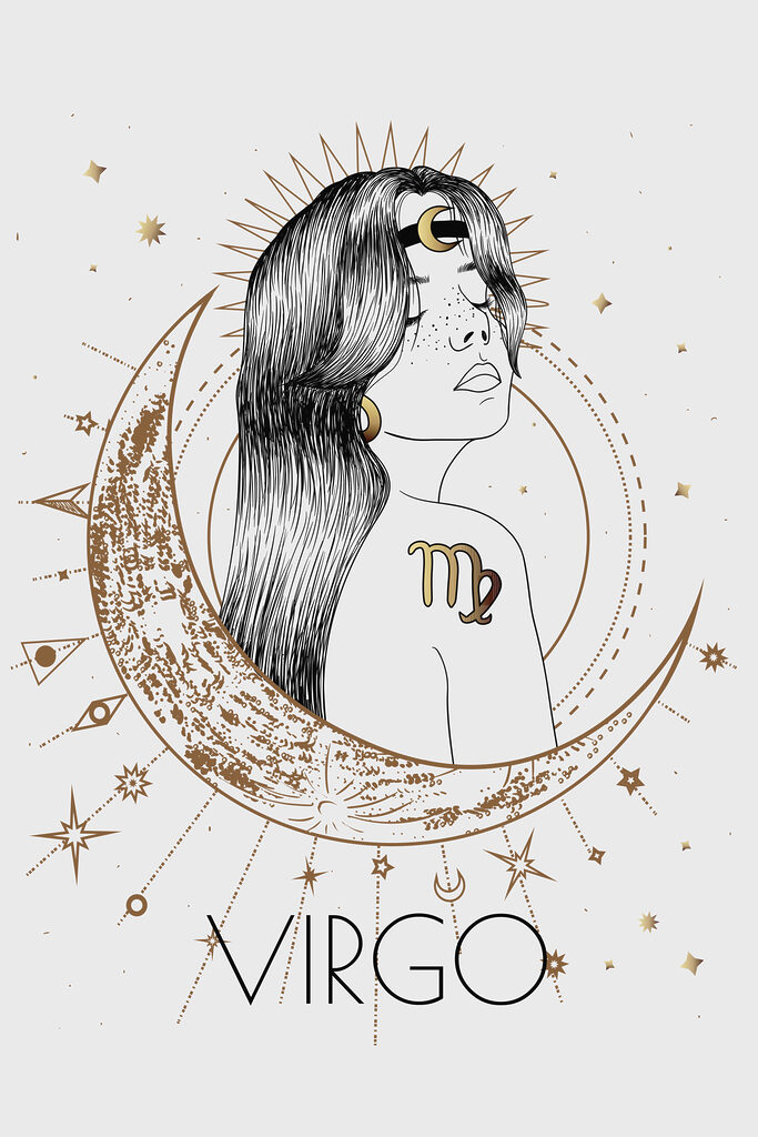 A drawing of a woman with a moon and stars A drawing of a woman with a moon and stars