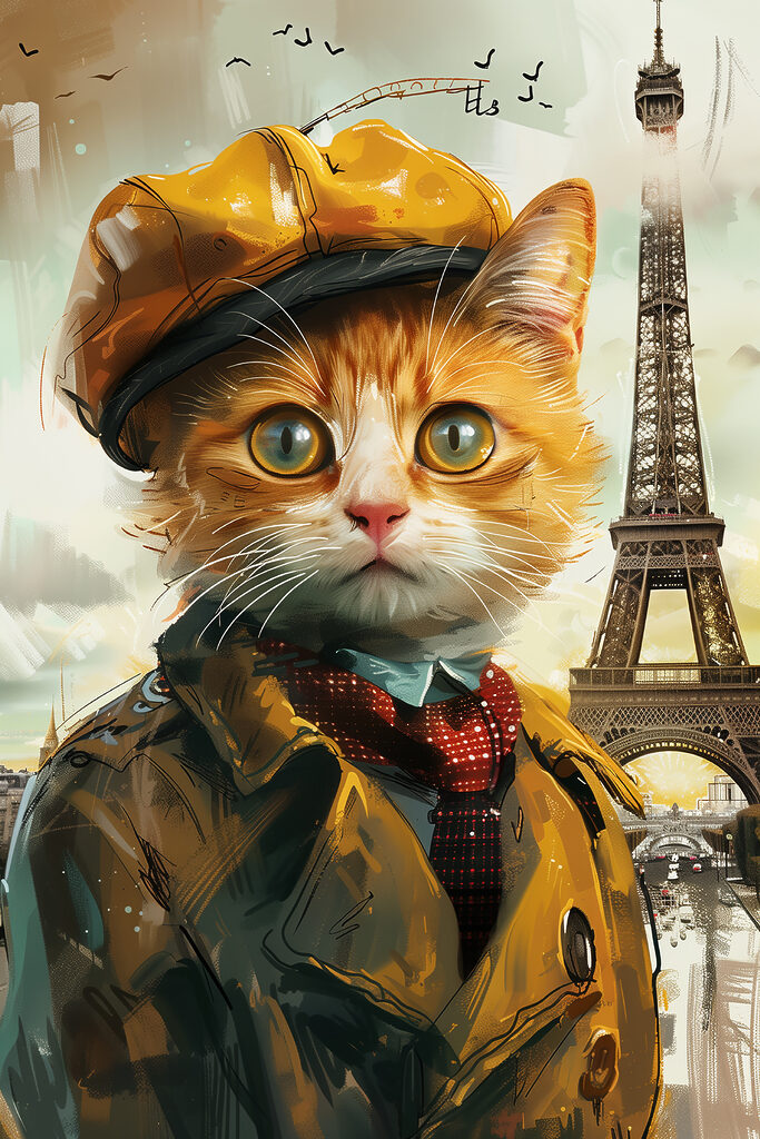 A cat in a coat and hat