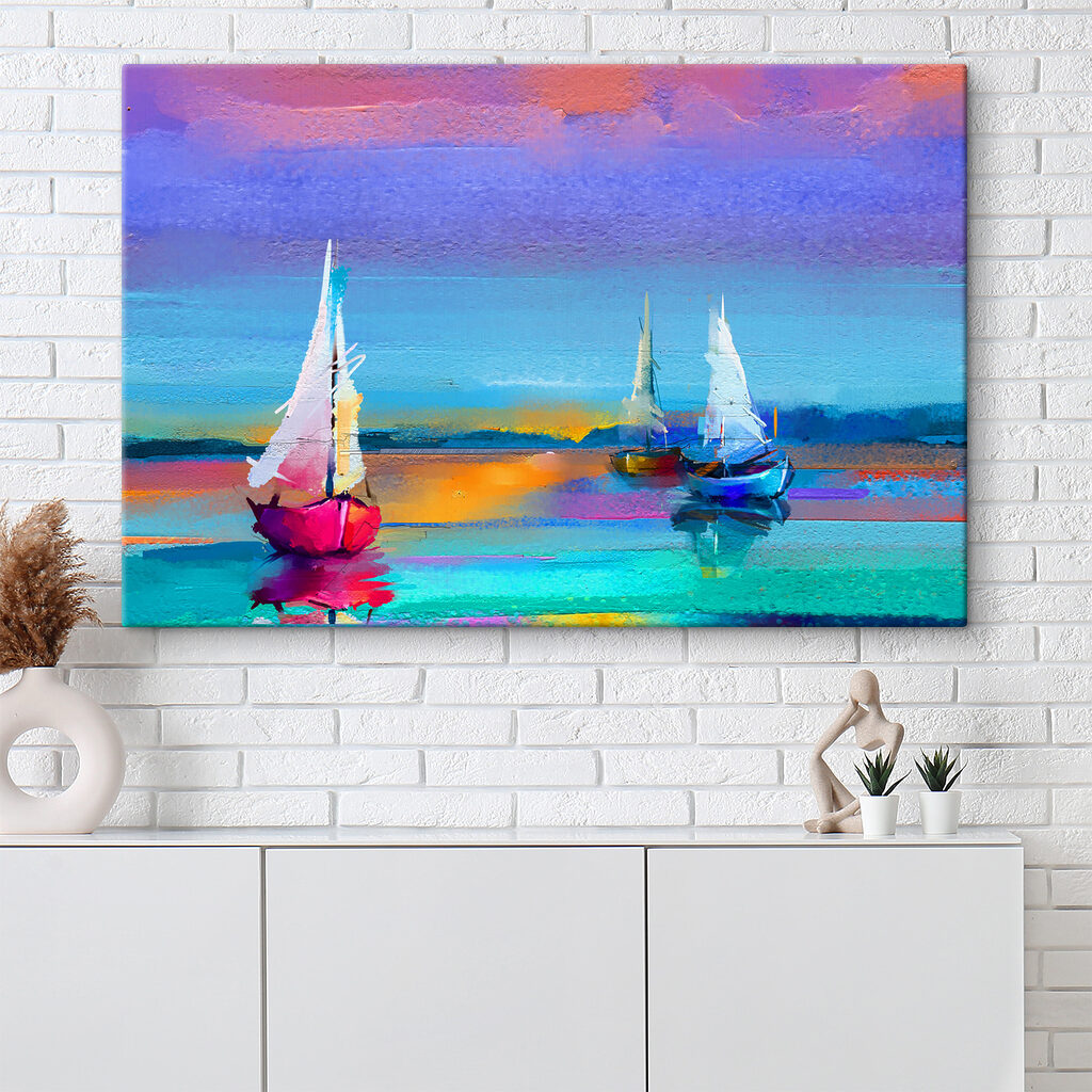 A painting of boats on water A painting of boats on water