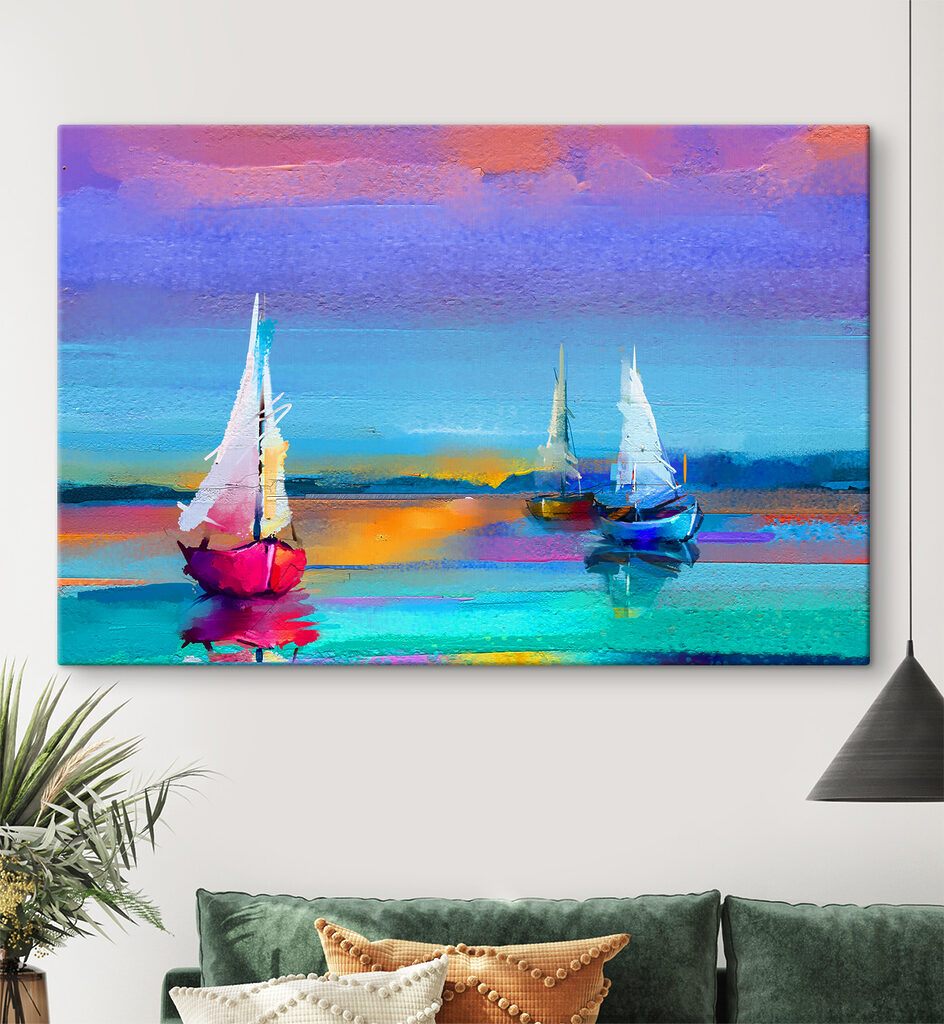 A painting of boats on water A painting of boats on water