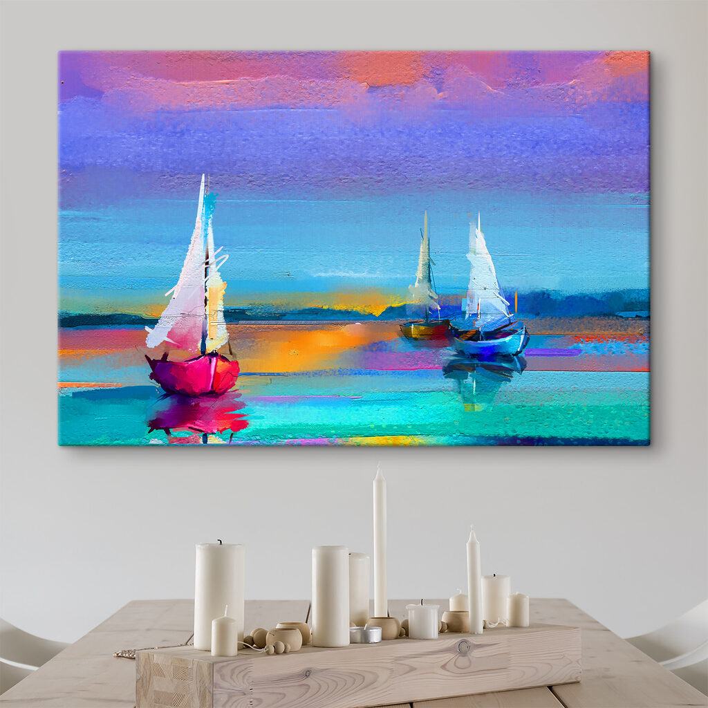 A painting of boats on water A painting of boats on water