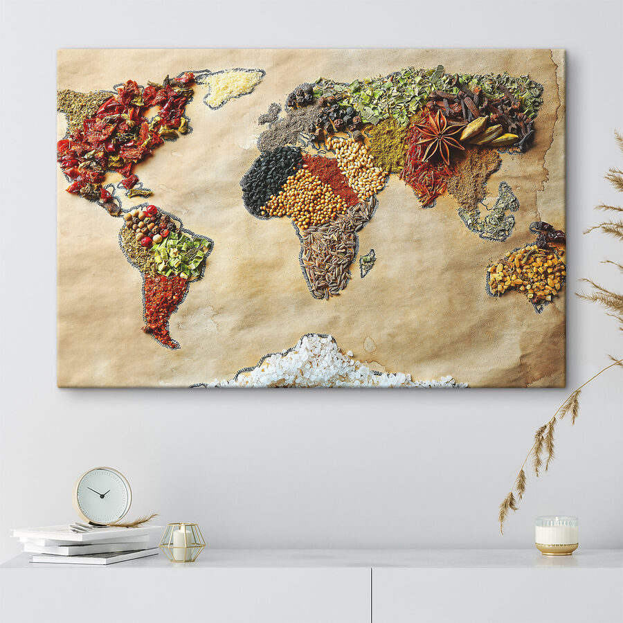 Mapa sveta z rôznych druhov korenia