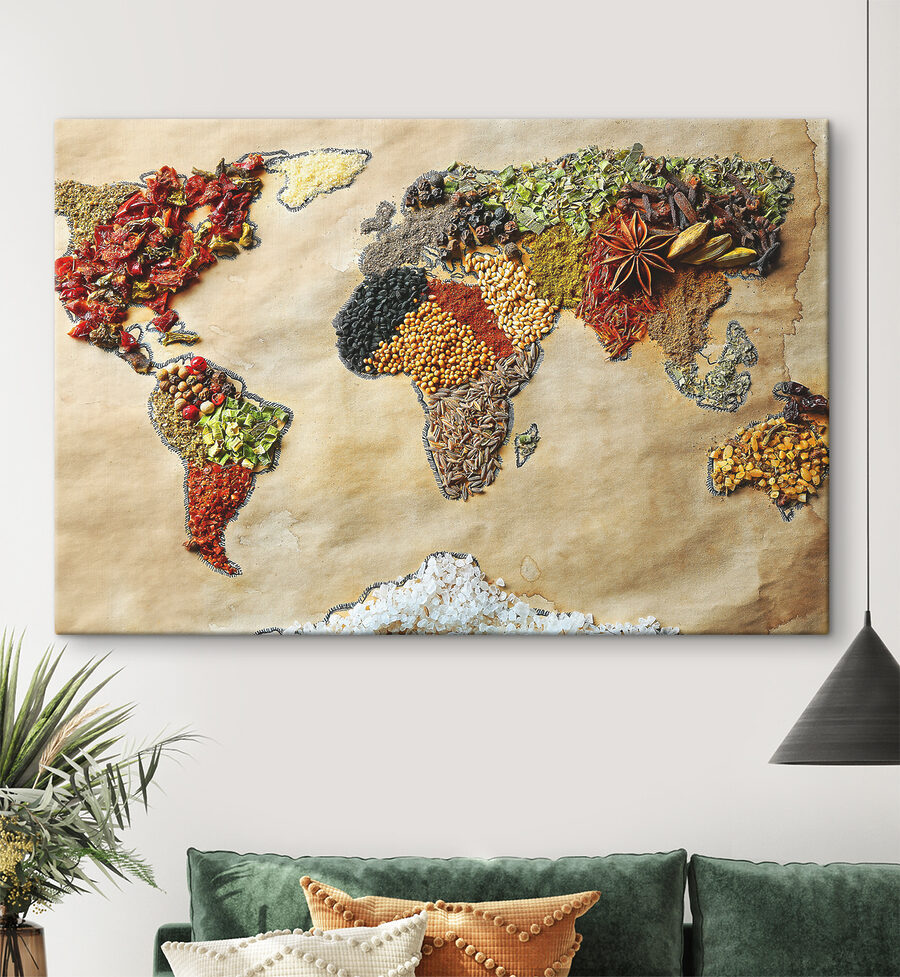 Mapa sveta z rôznych druhov korenia