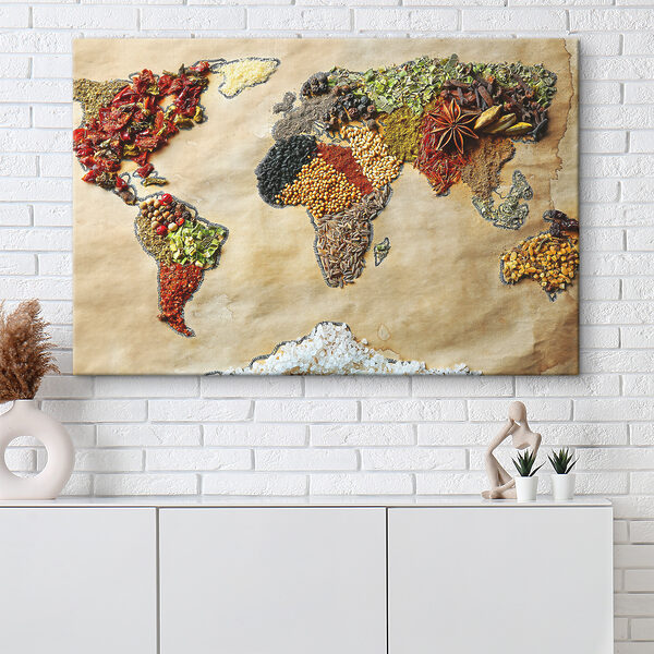Mapa sveta z rôznych druhov korenia Mapa sveta z rôznych druhov korenia