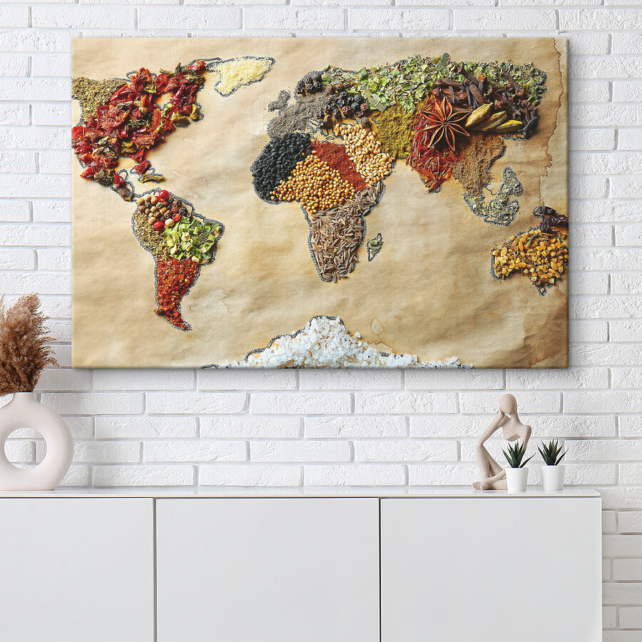 Mapa sveta z rôznych druhov korenia