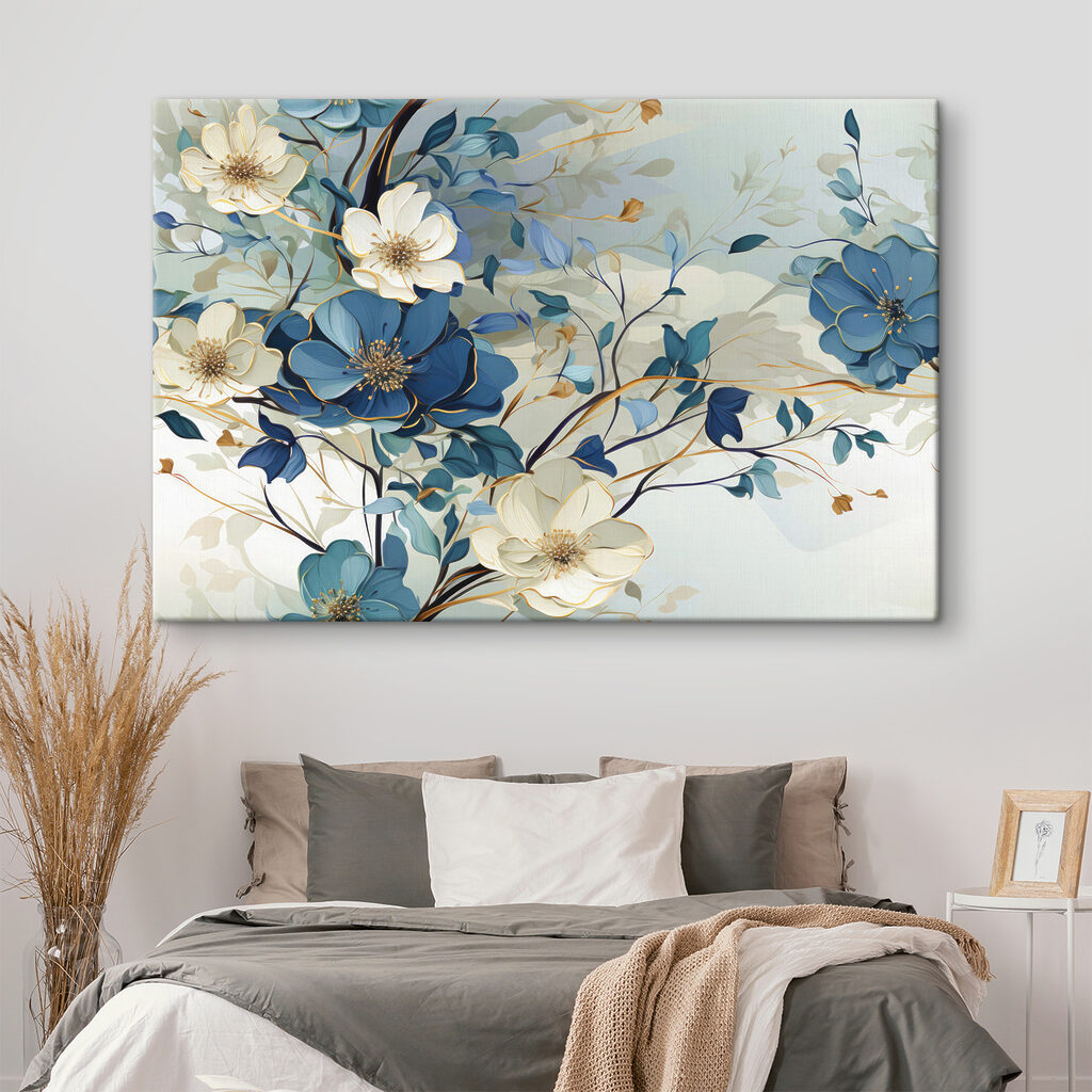 A painting of flowers and leaves
