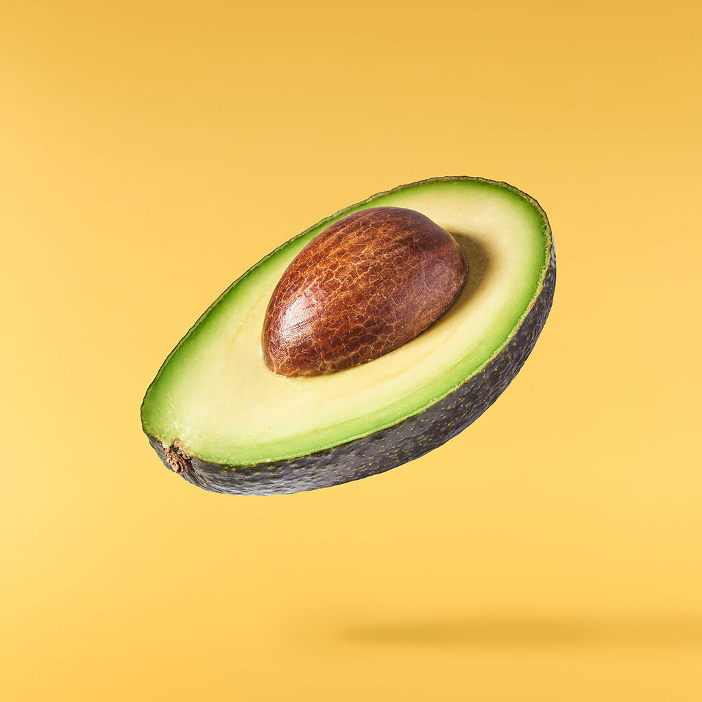 An avocado cut in half
