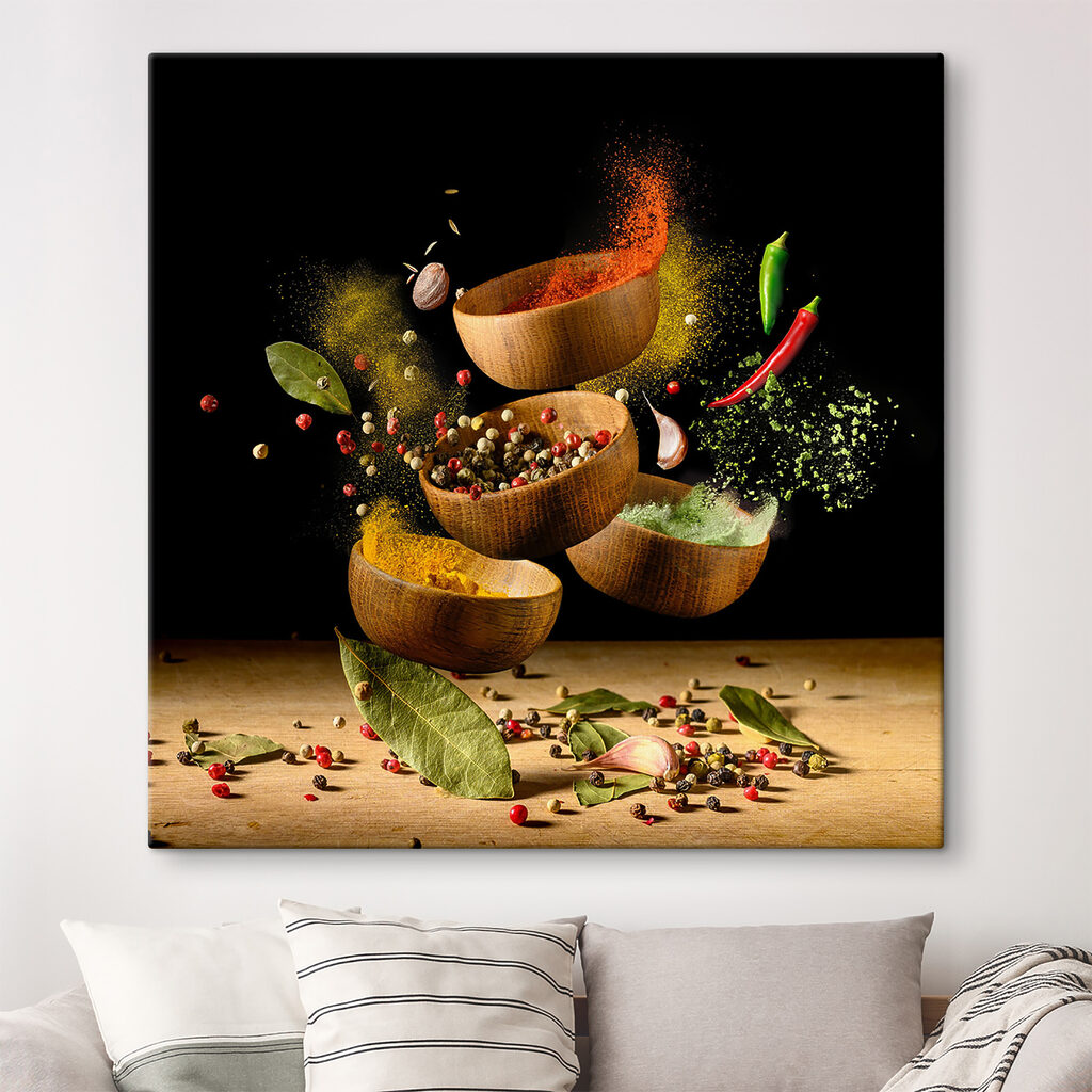 A group of bowls with spices and herbs A group of bowls with spices and herbs