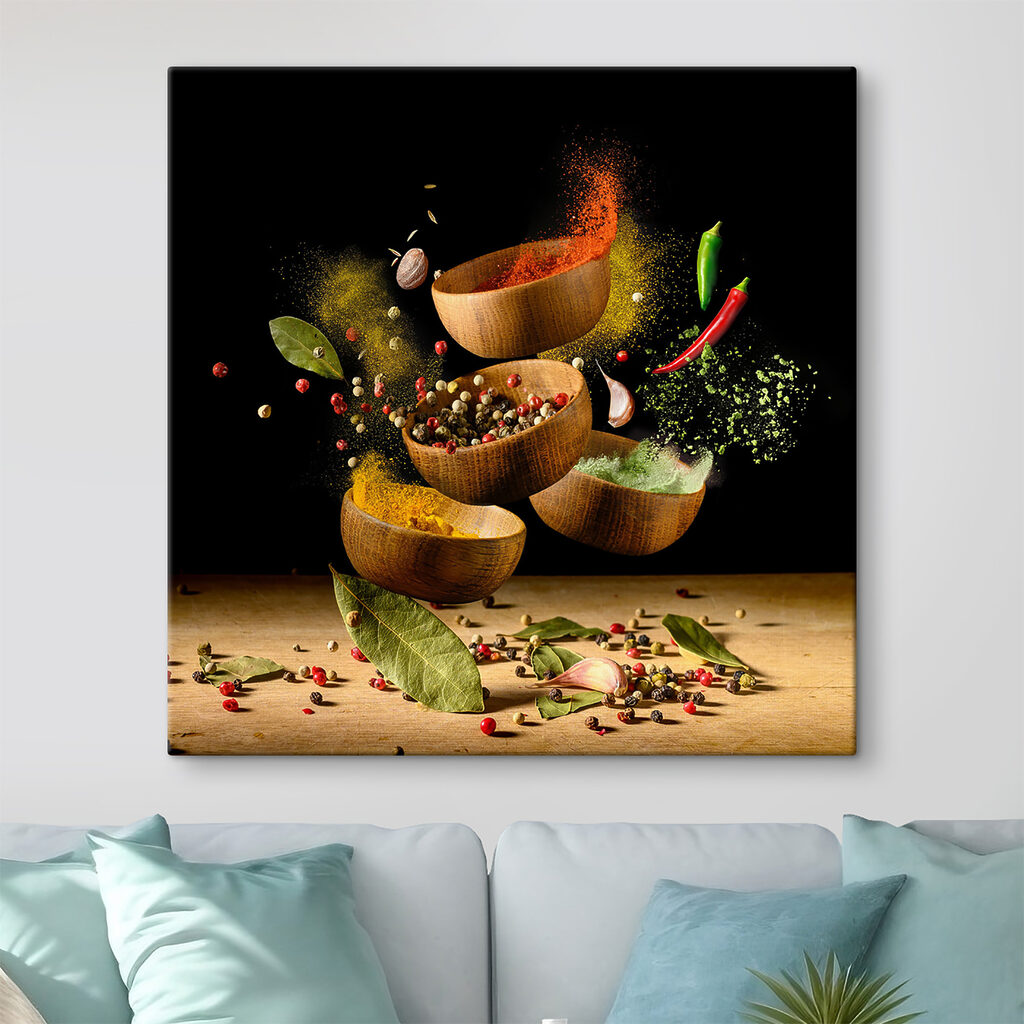 A group of bowls with spices and herbs A group of bowls with spices and herbs