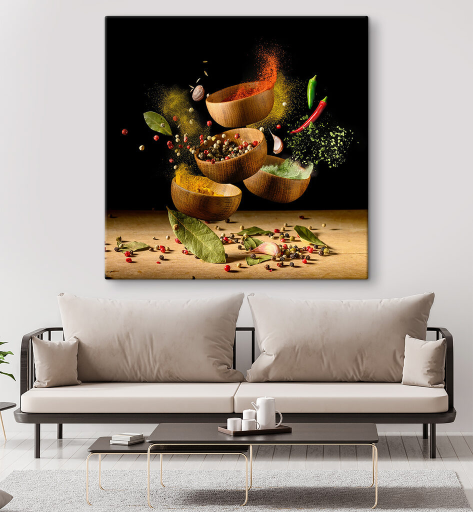 A group of bowls with spices and herbs A group of bowls with spices and herbs