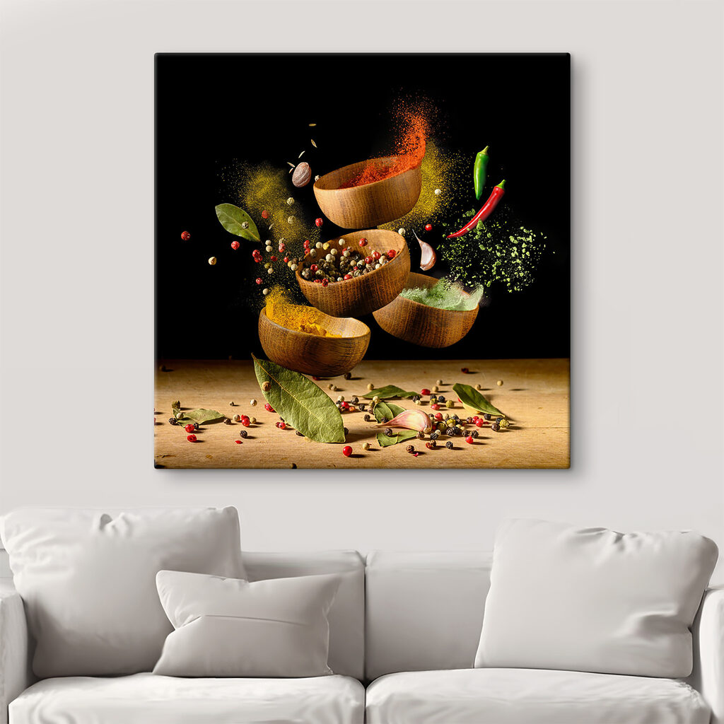 A group of bowls with spices and herbs A group of bowls with spices and herbs