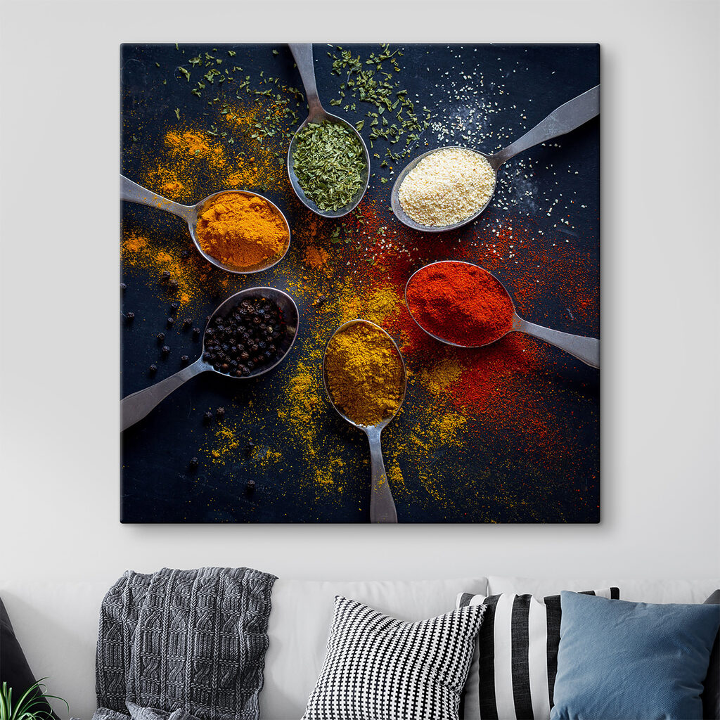 A group of spoons with different spices A group of spoons with different spices