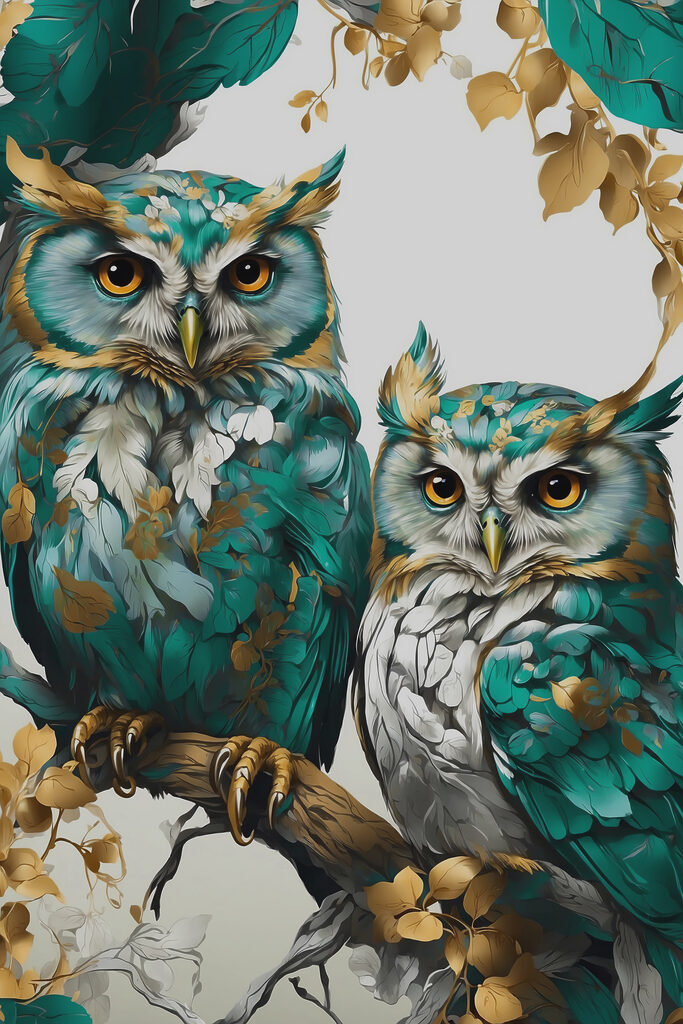 A couple of owls on a branch A couple of owls on a branch