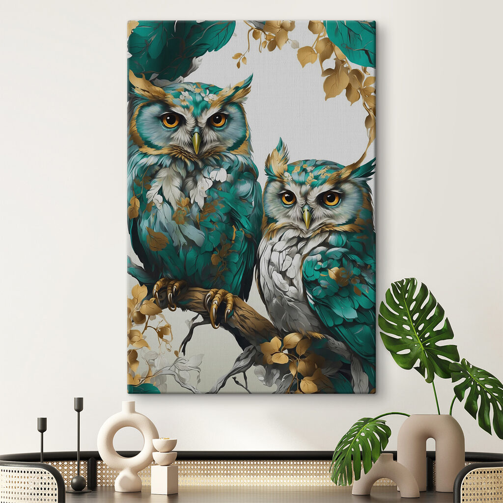 A couple of owls on a branch A couple of owls on a branch