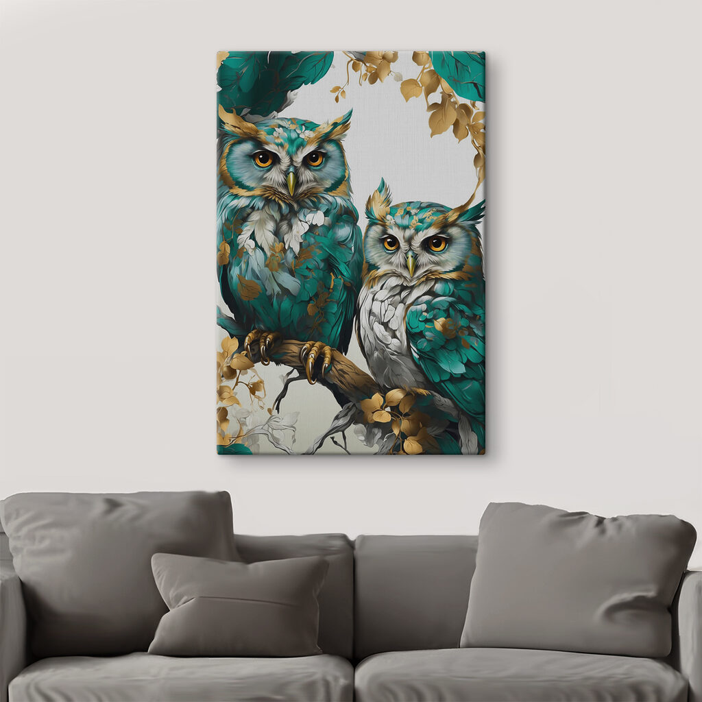 A couple of owls on a branch A couple of owls on a branch