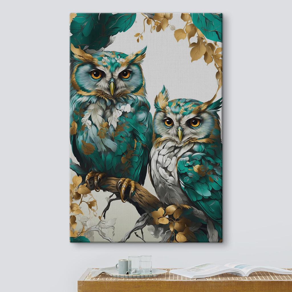 A couple of owls on a branch A couple of owls on a branch