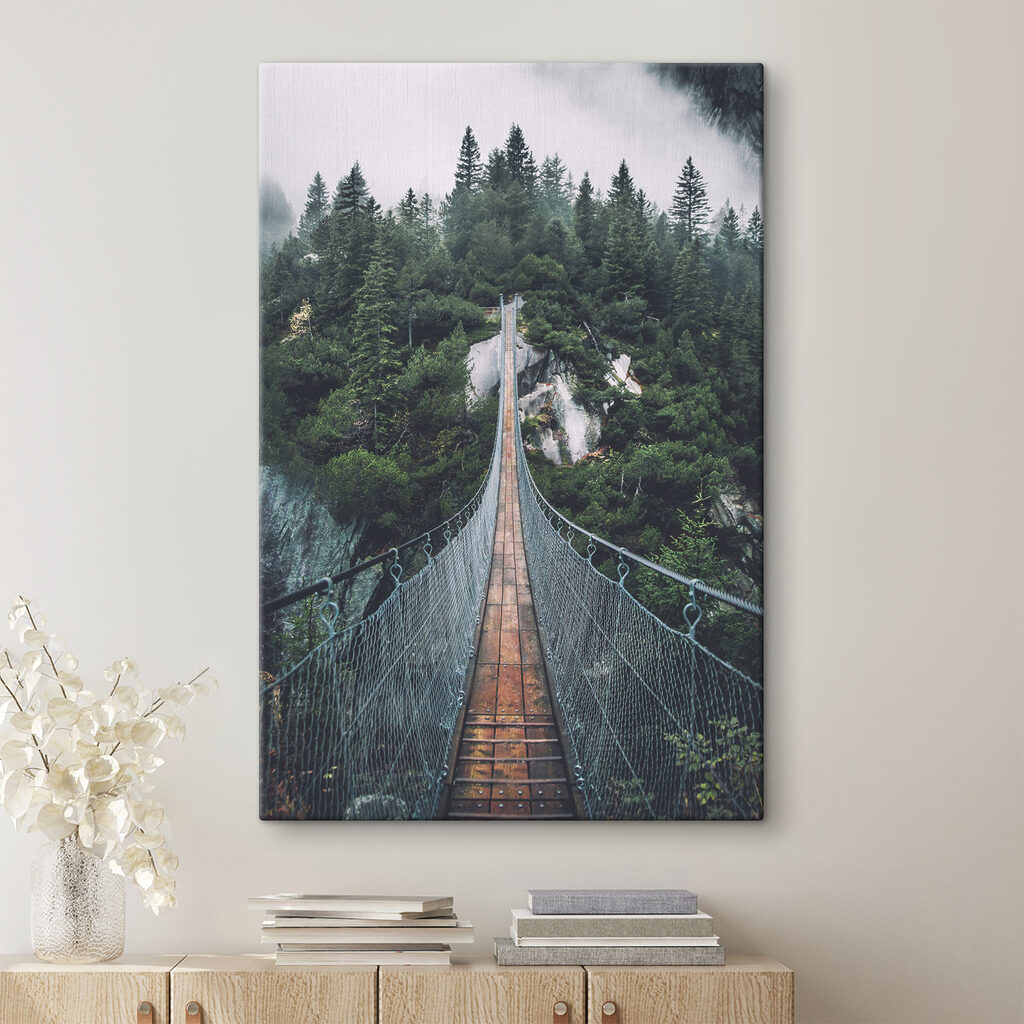 A suspension bridge over a cliff