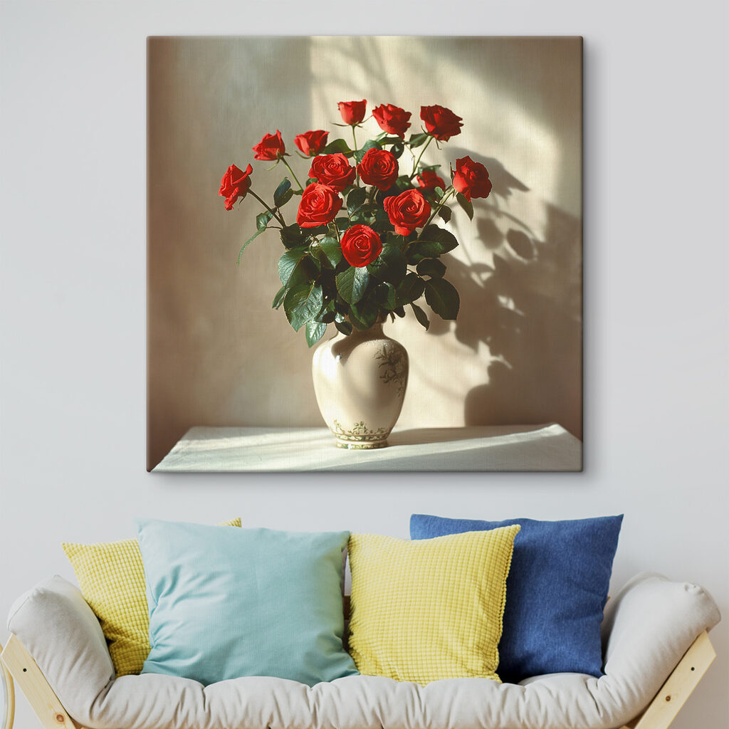 A vase with red roses