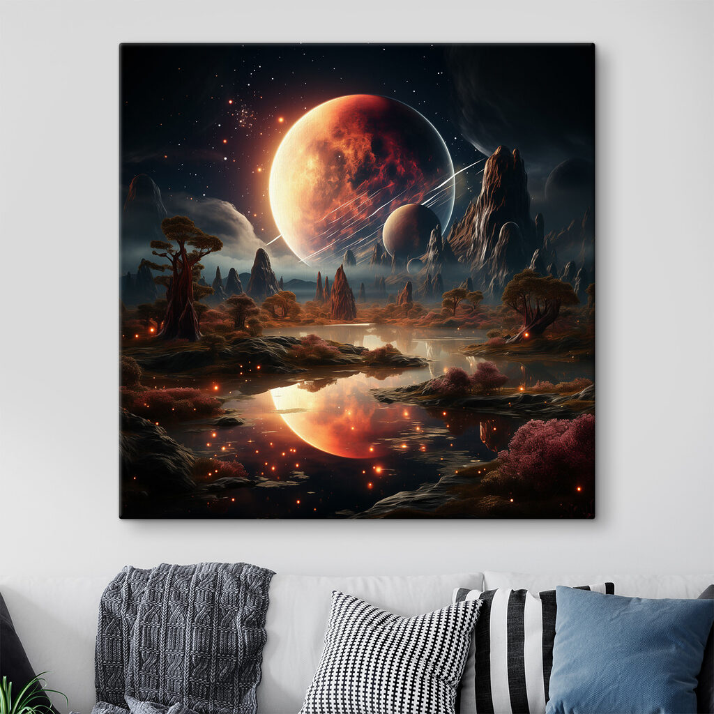 A landscape with a river and a moon A landscape with a river and a moon