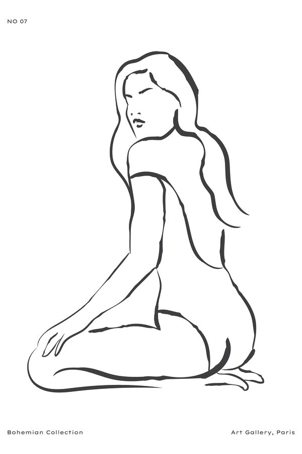 A drawing of a woman sitting