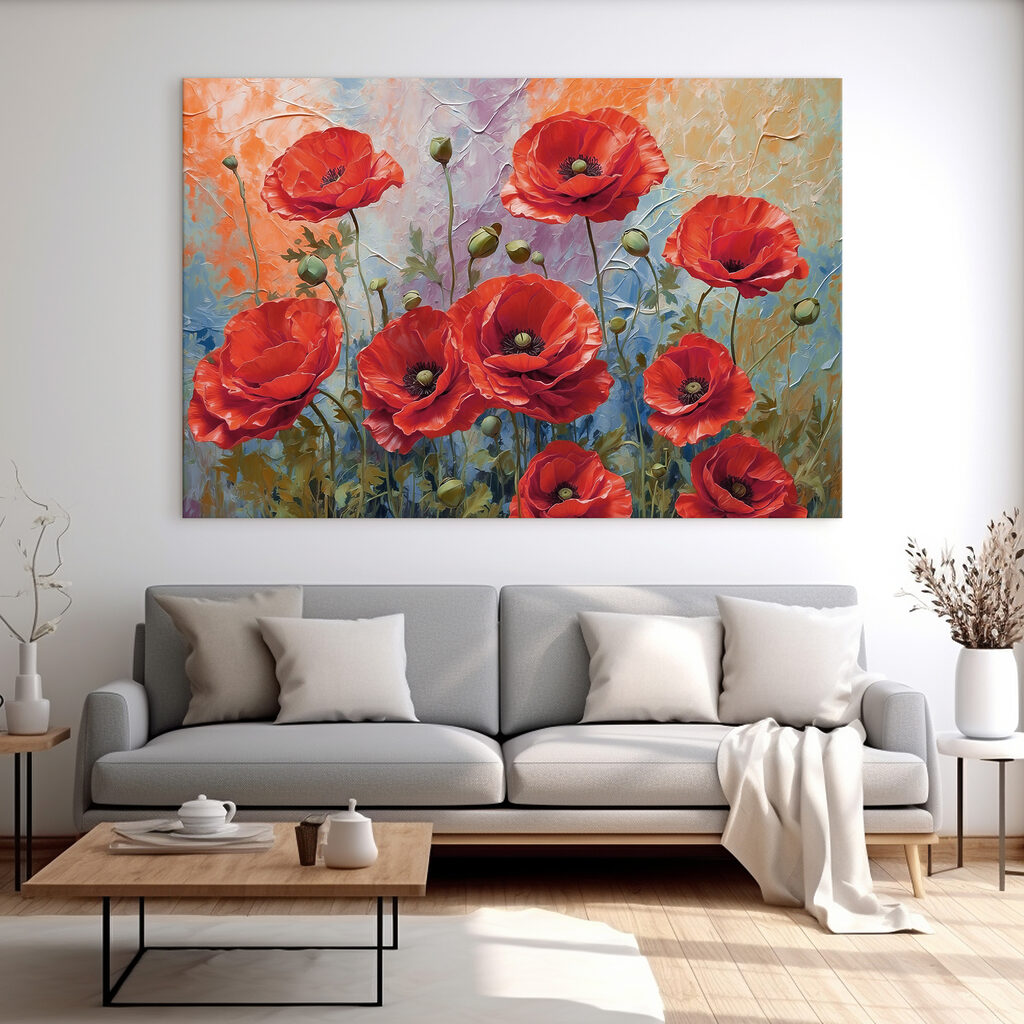 A painting of red flowers A painting of red flowers
